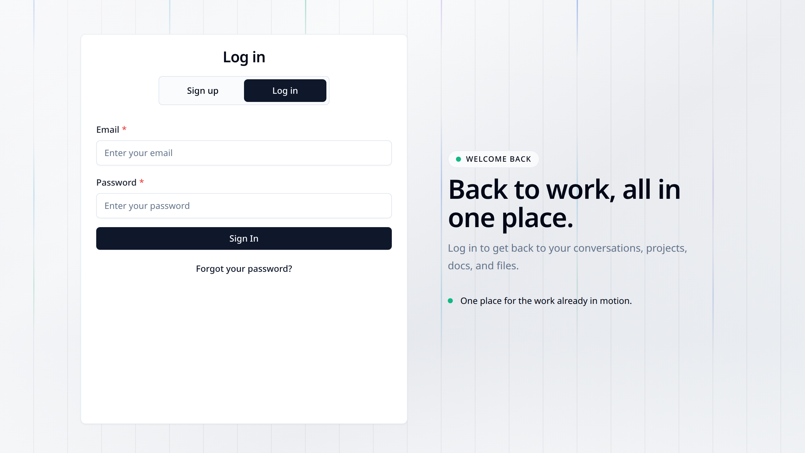 The current RIIW sign-in screen with email and password fields.